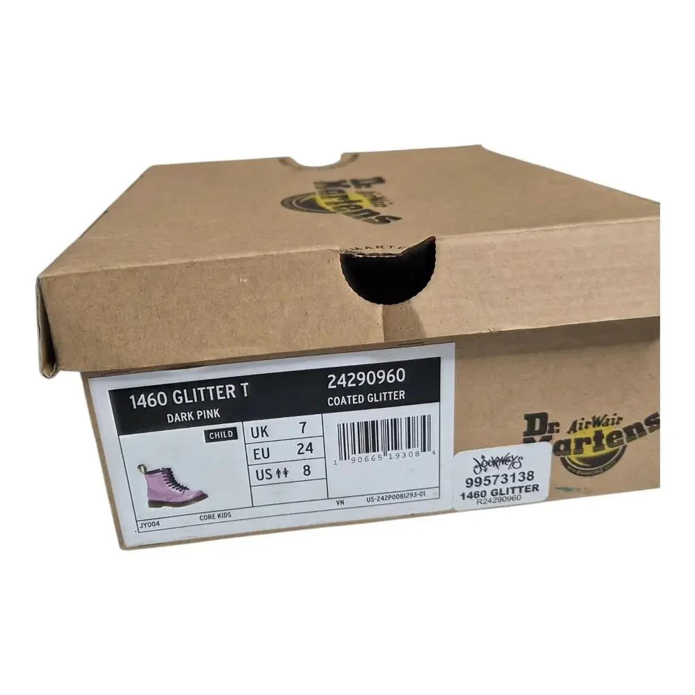 Brand new Dr. Martens Kids Pink Glitter Lace-Up Combat Boots
